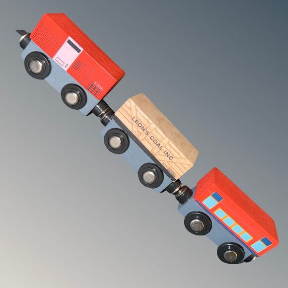 Set of 8 Magnetic Wooden Railway Trains Engines & Cars A25 - Picture 8 of 16